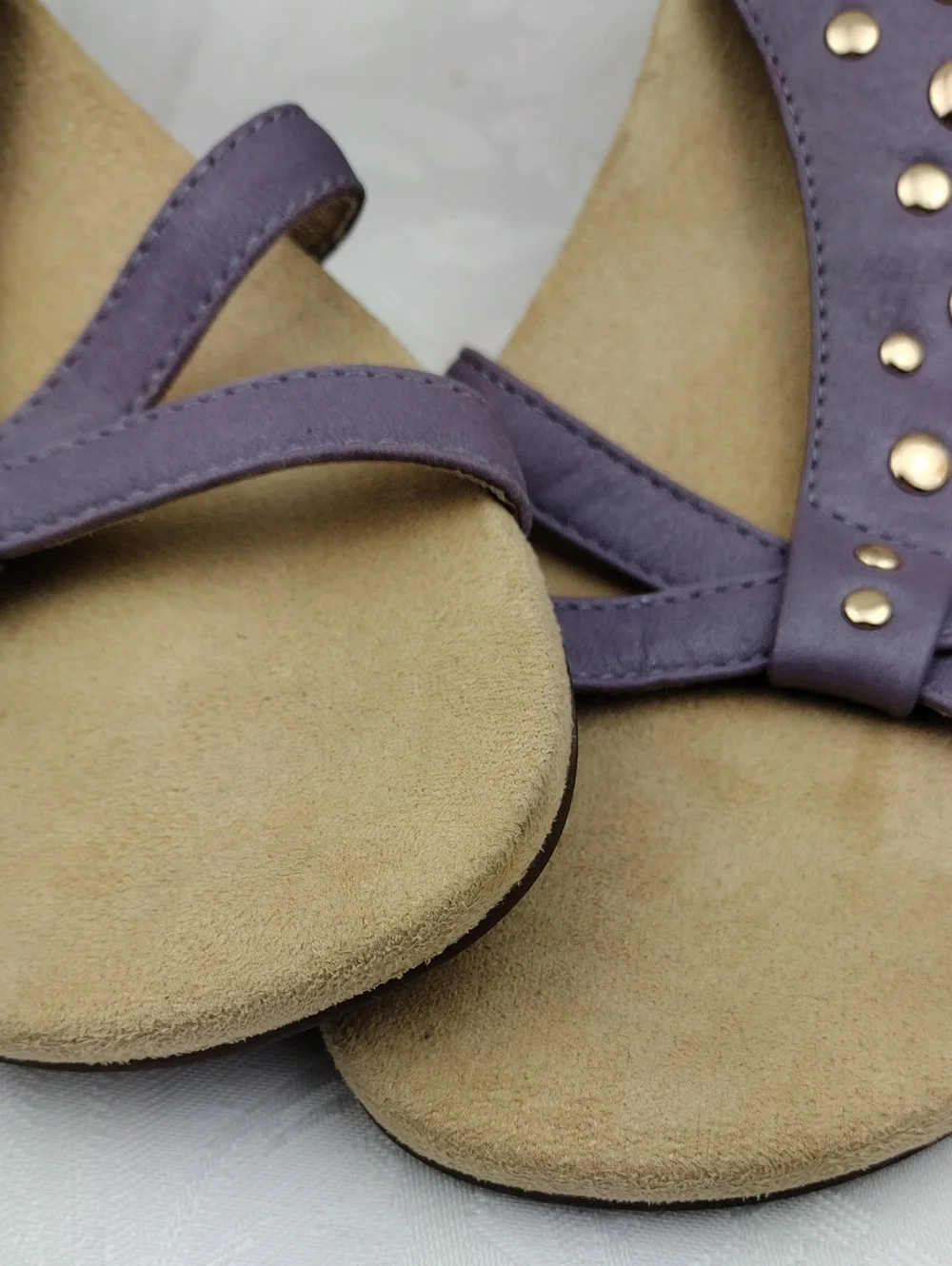 Vionic Orthaheel Catarina Leather Purple Studded Open Toe Slingback Wedge Sandal